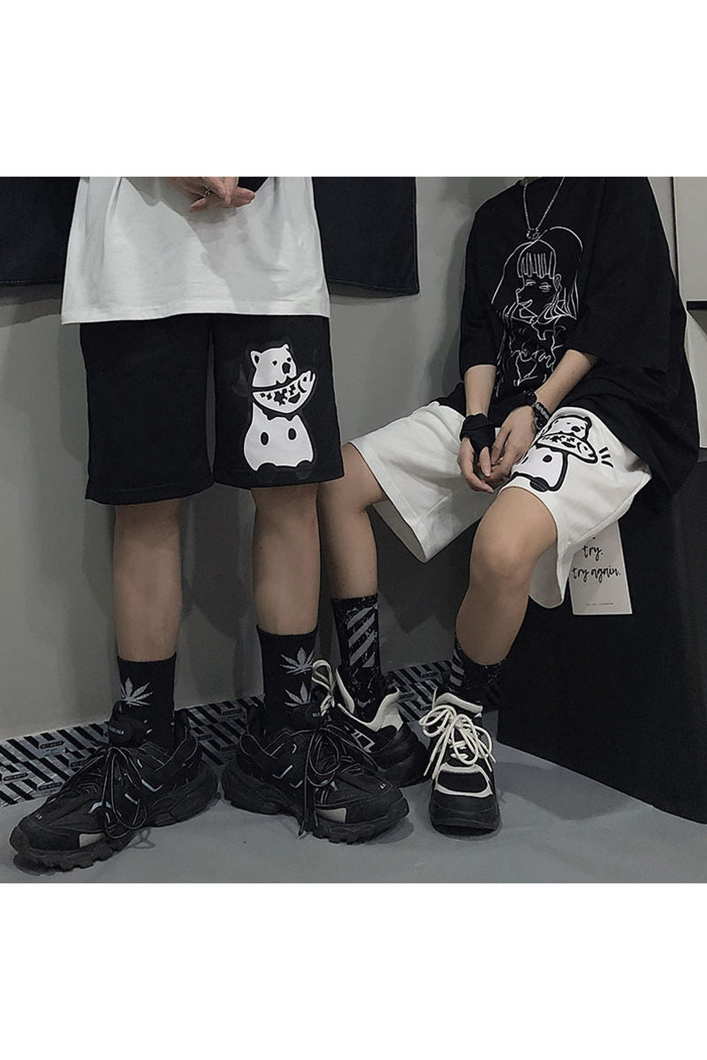 Alt Bear Print Shorts Shoptery