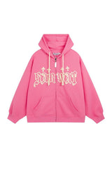Fall Alt Cute Zip Up Hoodie pink Shoptery
