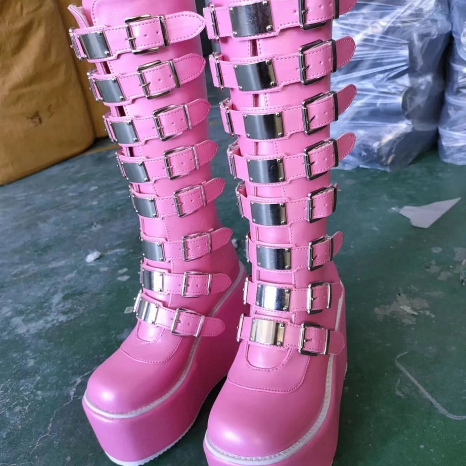 Alt Heart Buckle Knee Boots Shoptery