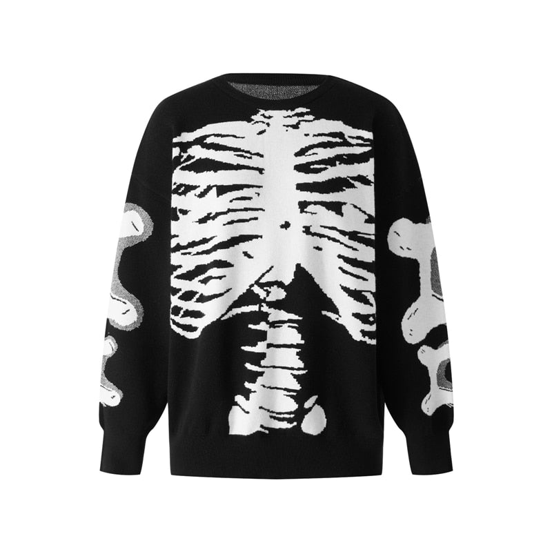 Alt Punk Skeleton Print Knitted Sweater - Sweaters