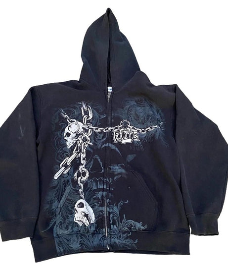 Alt Skull Print Zip Up Hoodie -