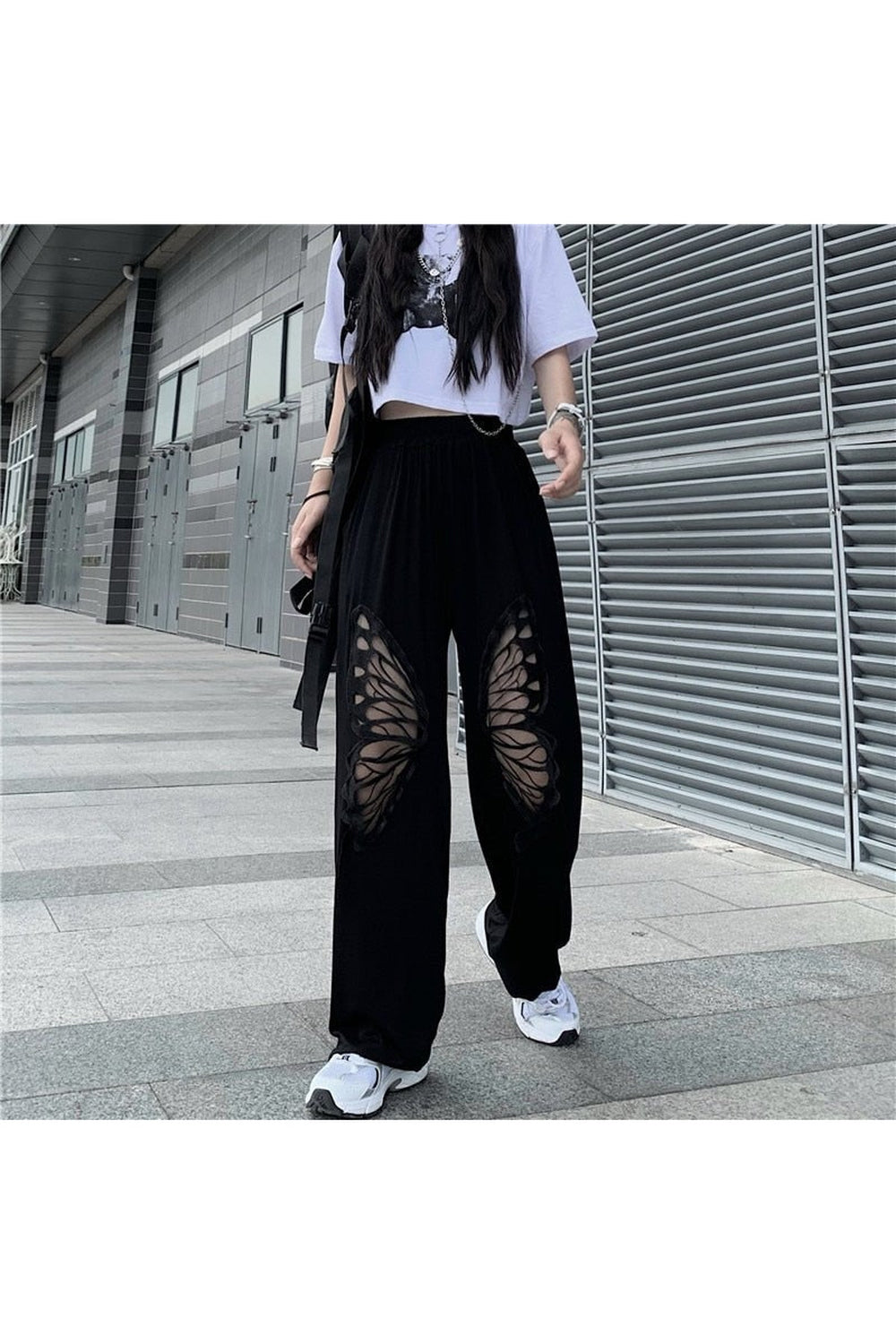 Alt Style Black Butterfly Loose Pants - Pants