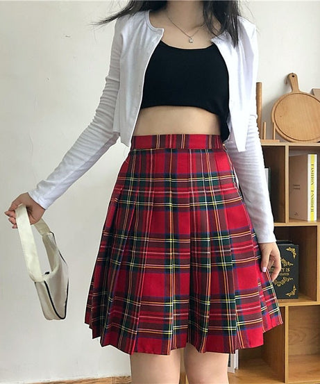 Alt Style Red Plaid Skirt - Skirts