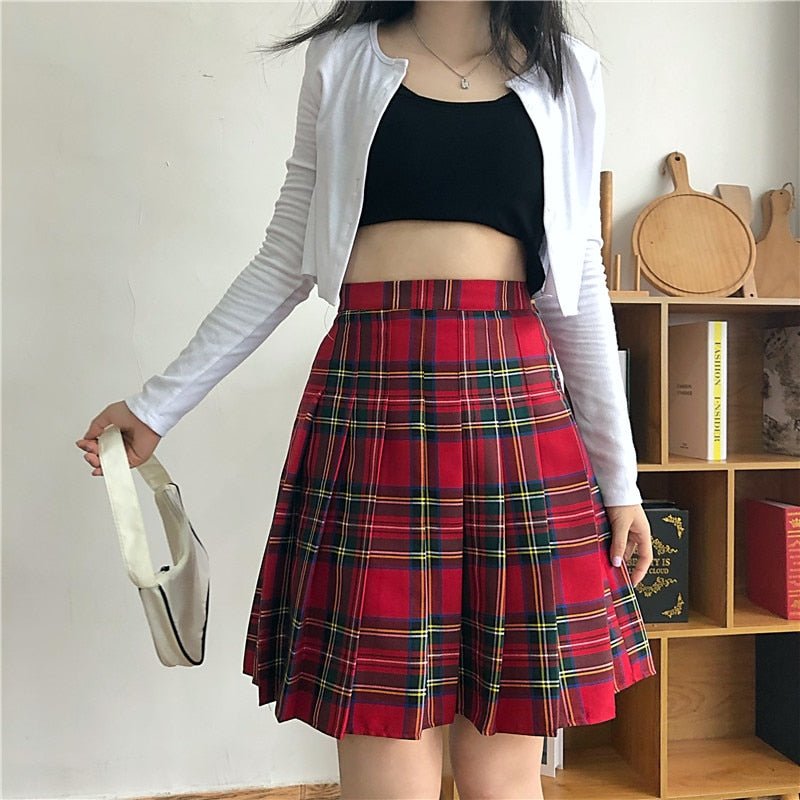 Alt Style Red Plaid Skirt - Skirts