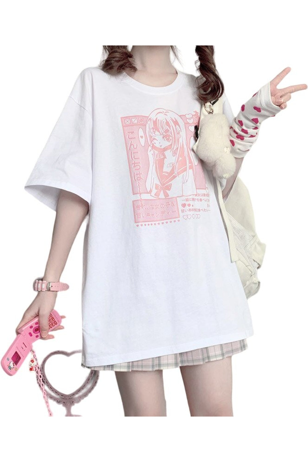 Anime Pastel Pink Print T-shirt - T-shirts