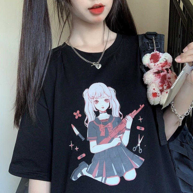 Anime Print Harajuku T-shirt - T-shirts