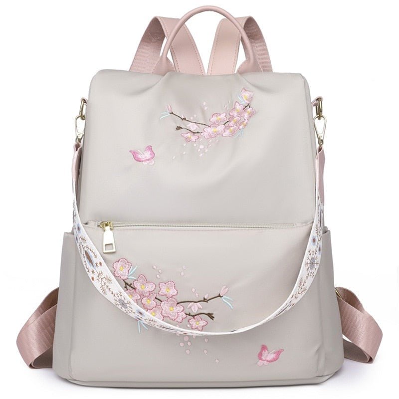 Anti-theft Floral Oxford Backpack - Backpacks