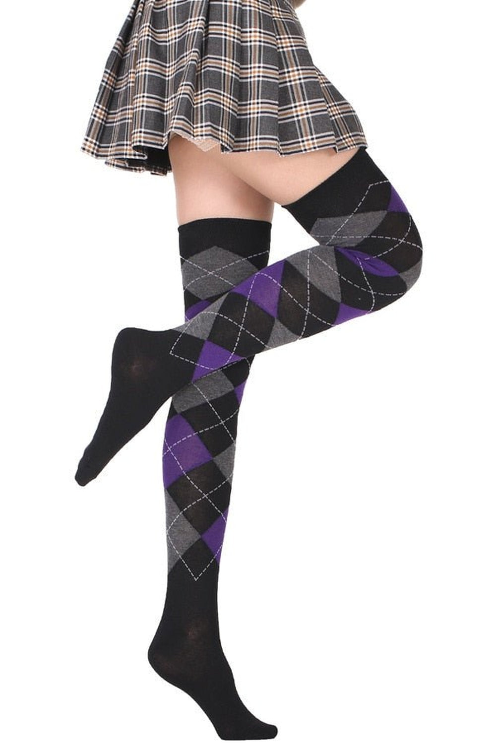 Argyle High Elastic Stockings 01 One Size Shoptery