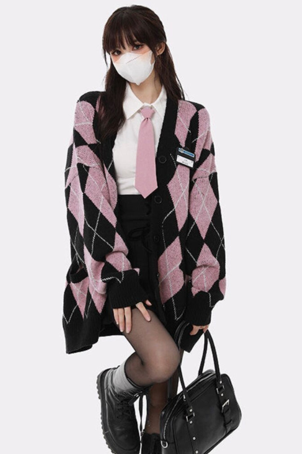 Argyle Pink Cardigan Sweater - Cardigans