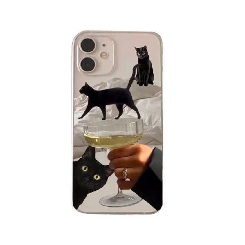 Artsy Funny Black Cat Wine Case for iPhone - iPhone Cases