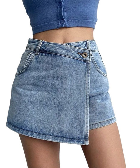 Asymmetrical Denim Mini Skirt - Skirts