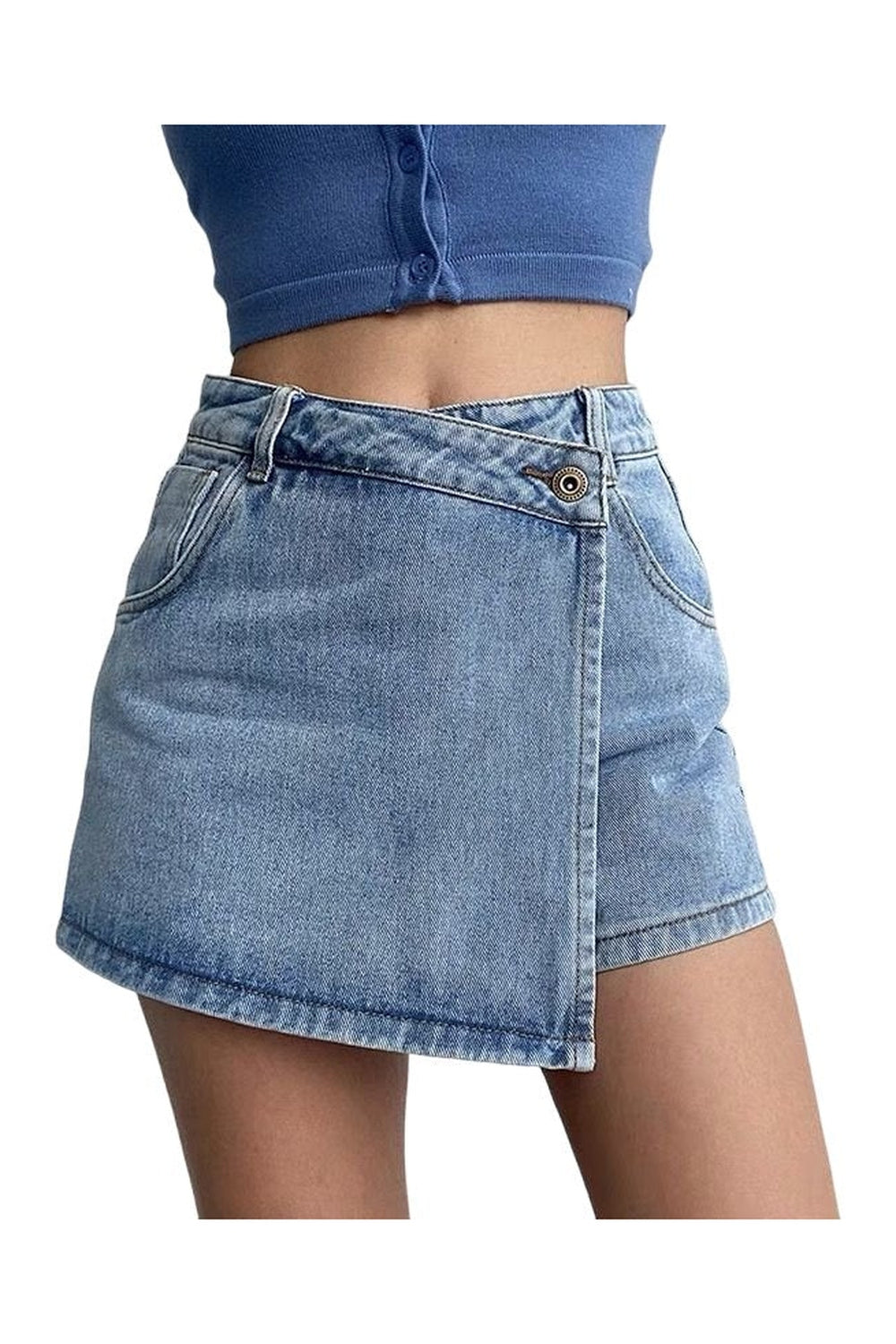 Asymmetrical Denim Mini Skirt - Skirts