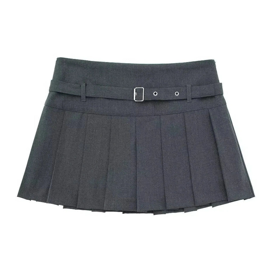 Retro Autumn Chic Short Zipper Skirt Solid Dark Gray Shoptery