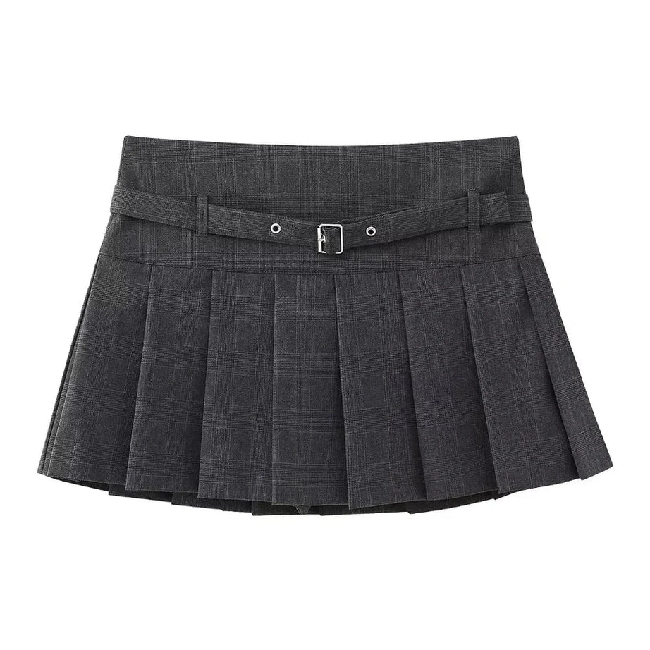 Retro Autumn Chic Short Zipper Skirt Plaid Dark Gray Shoptery