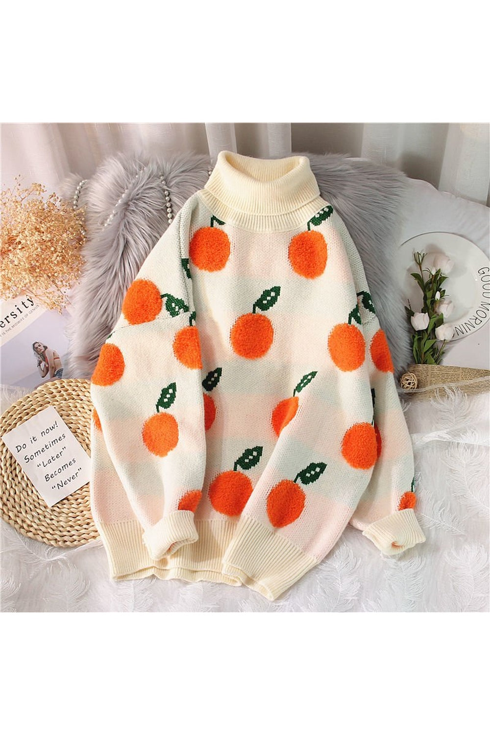 Autumn Winter Cherry Pattern Sweater - Sweaters