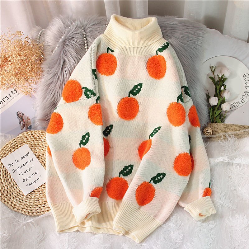 Autumn Winter Cherry Pattern Sweater - Sweaters