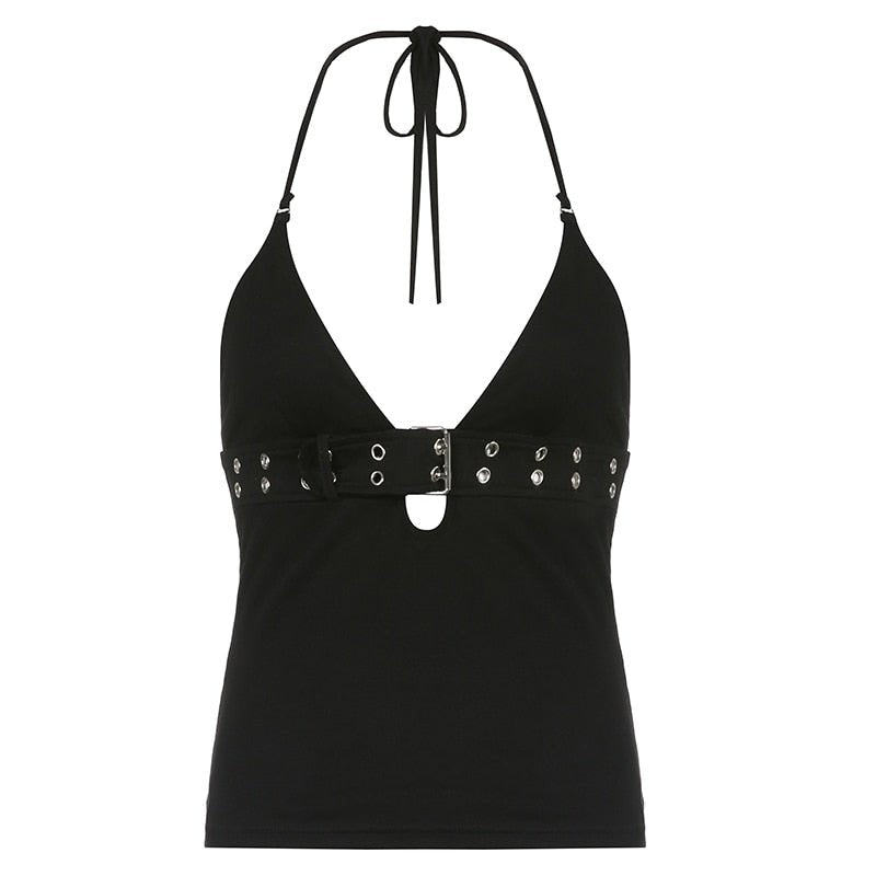 Backless Hollow Out Black Camisole - Crop Tops