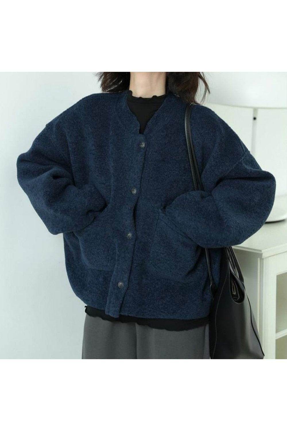 Fall Basic Aesthetic Warm Jacket navy Shoptery