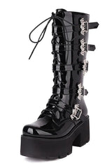Bat Buckle Alt Gothic Boots Patent Leather CHINA Shoptery