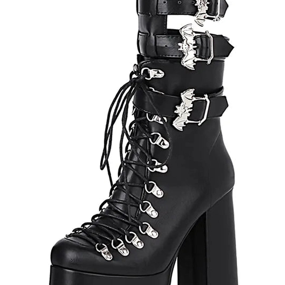 Bat Wing Alt Mid Boots PU Leather CHINA Shoptery