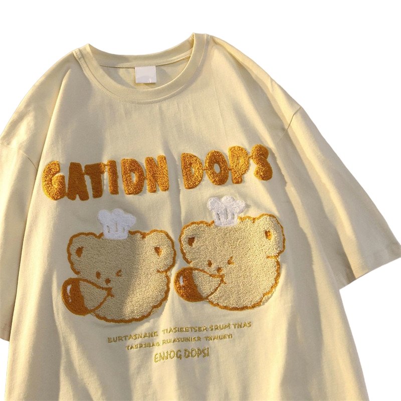 Bear Embroidered Kawaii Summer T-Shirt - T-shirts