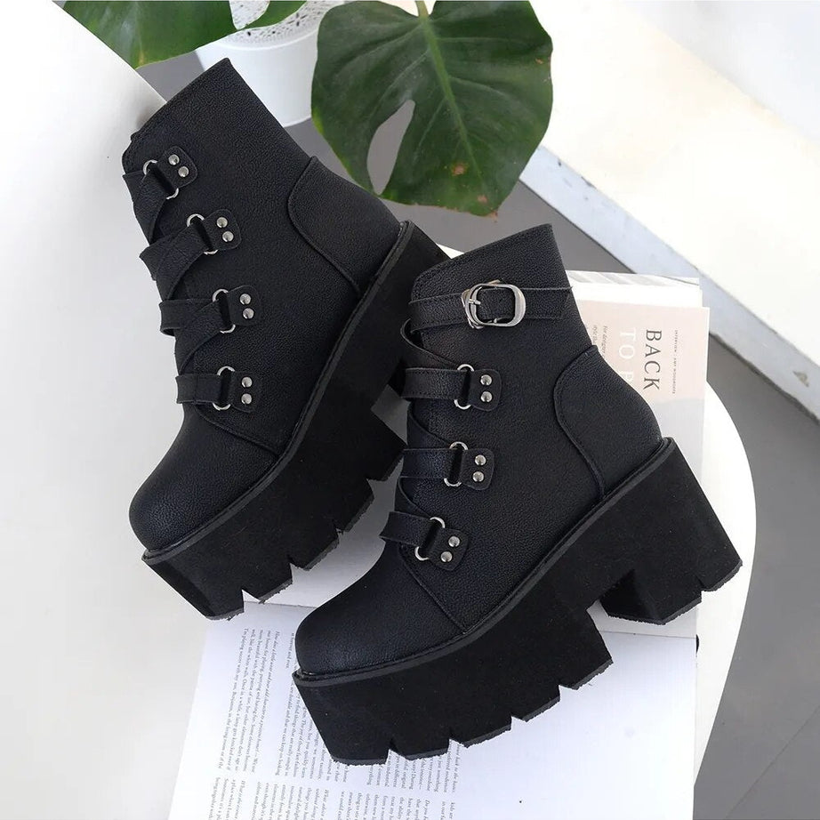 Alt Black Gothic Chunky Boots Shoptery