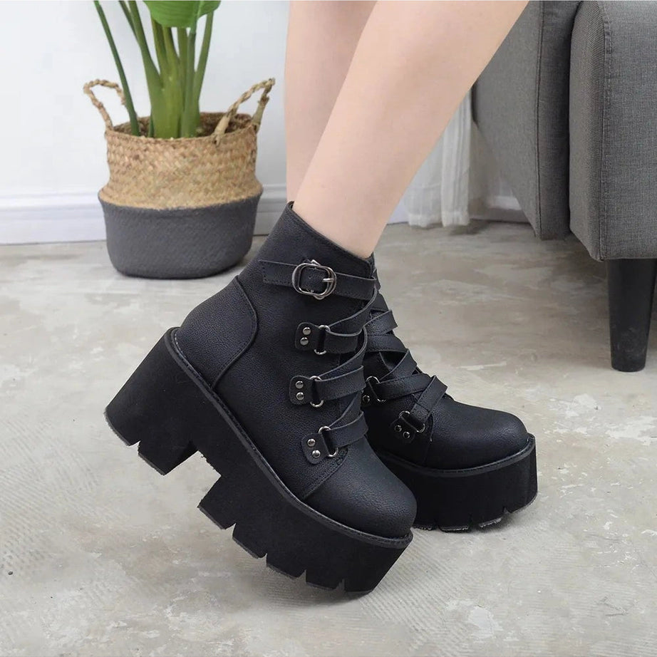 Alt Black Gothic Chunky Boots Shoptery