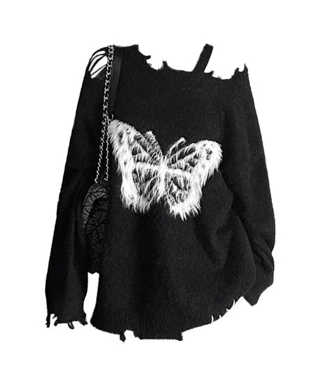 Black Gothic Knitted Emo Sweater -