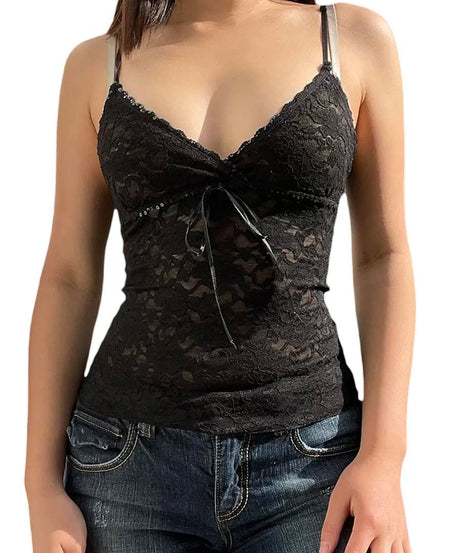 Black Lace Cami Crop Top -