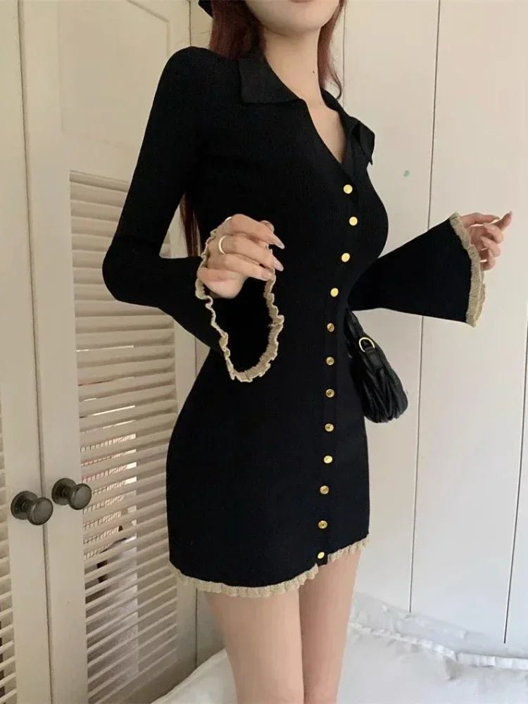 Black Mini Cabaret Knitted Dress -