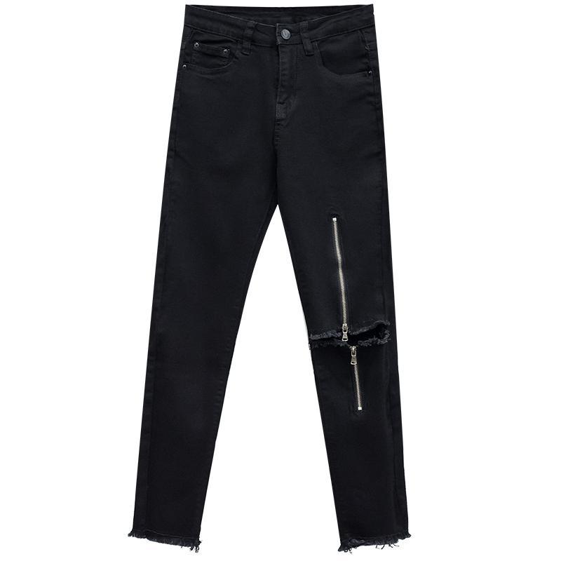 Black Punk Jeans with Zipper - Jeans