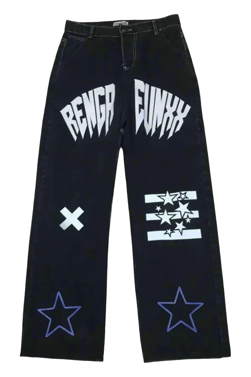 Alt Black Star Print High Waist Jeans Black Shoptery