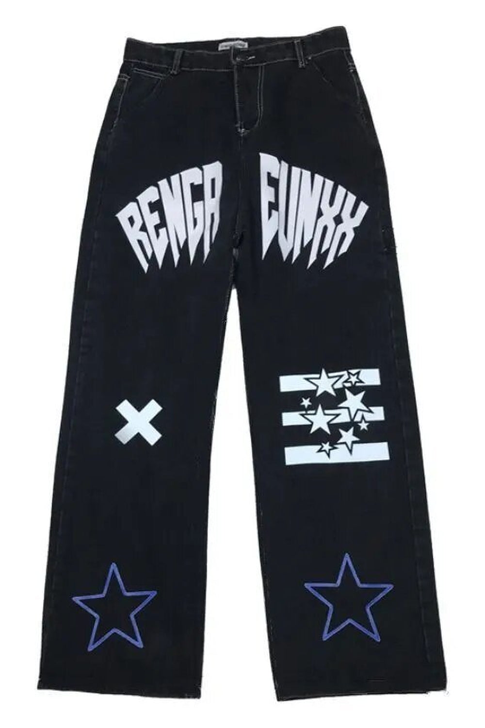 Black Star Print High Waist Jeans - Jeans