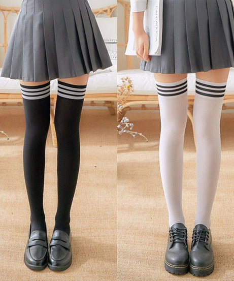 Black & White Striped Long Socks - Socks