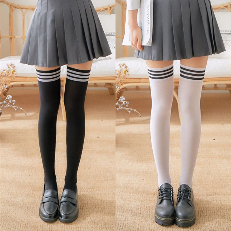 Black & White Striped Long Socks - Socks