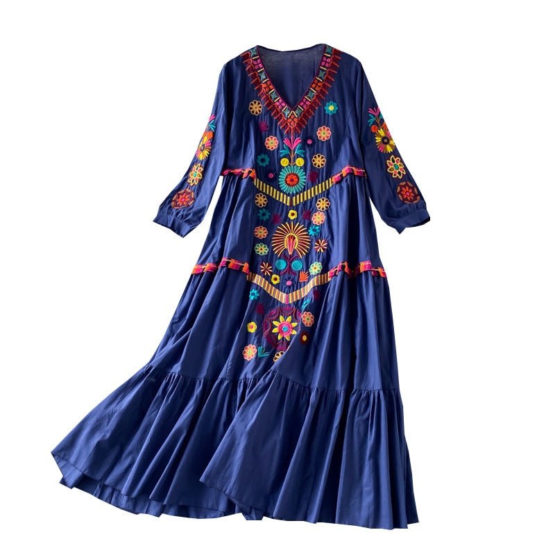 Bohemian Embroidery Mini Dress - Dresses