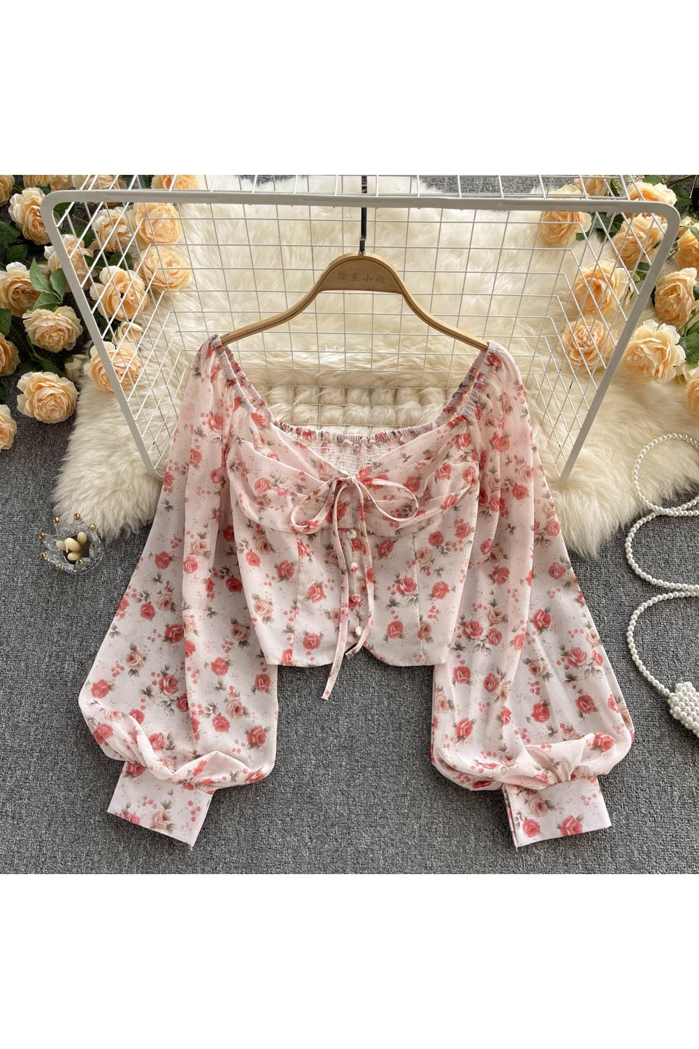 Coquette Bohemian Floral Blouse light pink One Size Shoptery