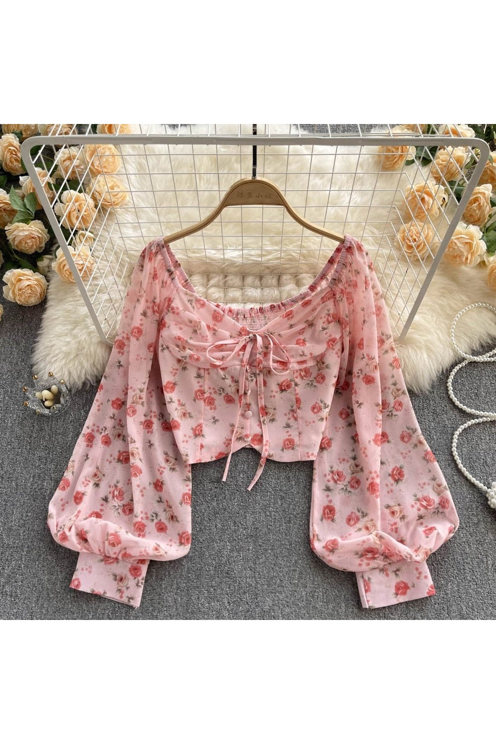 Coquette Bohemian Floral Blouse pink One Size Shoptery