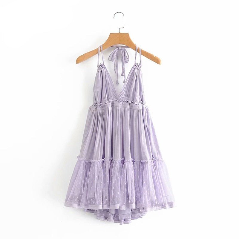 Boho Backless Lace Spliced Dress - Dresses
