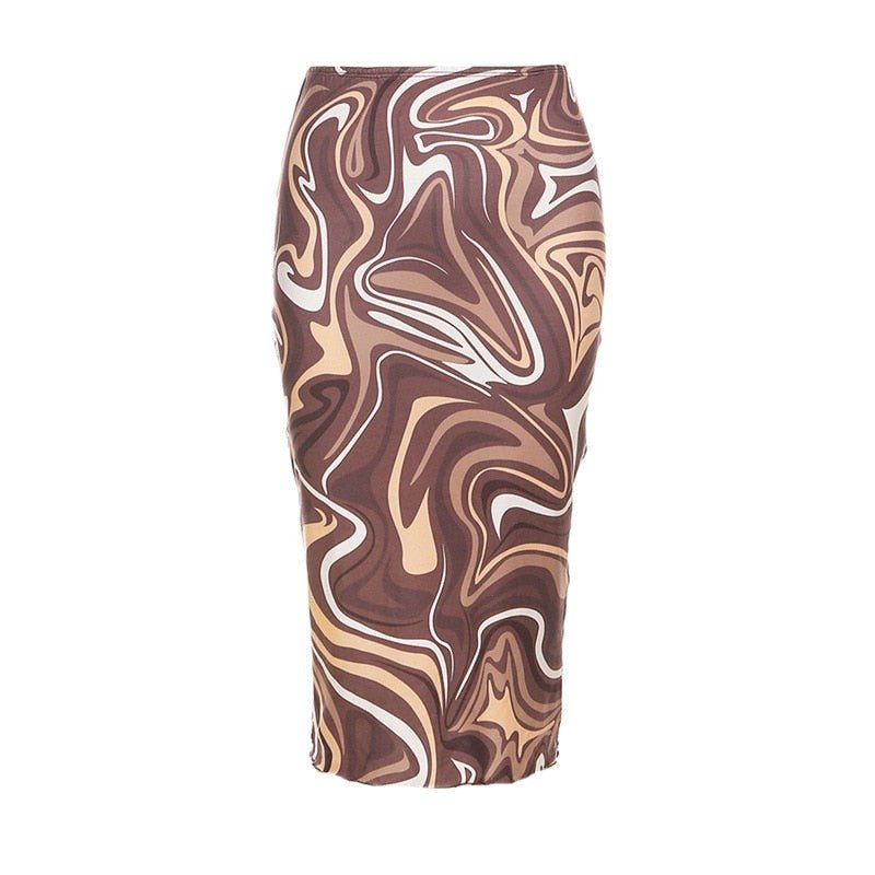Brown Paisley Print Midi Skirt - Skirts