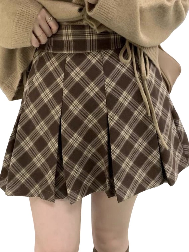 Brown Plaid Preppy Mini Skirt - Skirts