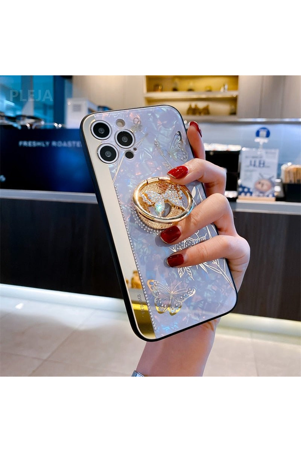 Butterfly Ring Stand Holder Case For iPhone YY353-2 Shoptery