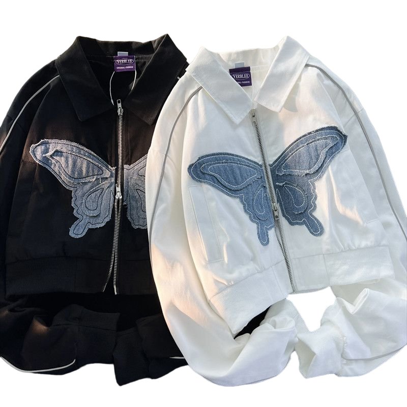 Butterfly Zipper Cropped Jacket - Coats & Jackets
