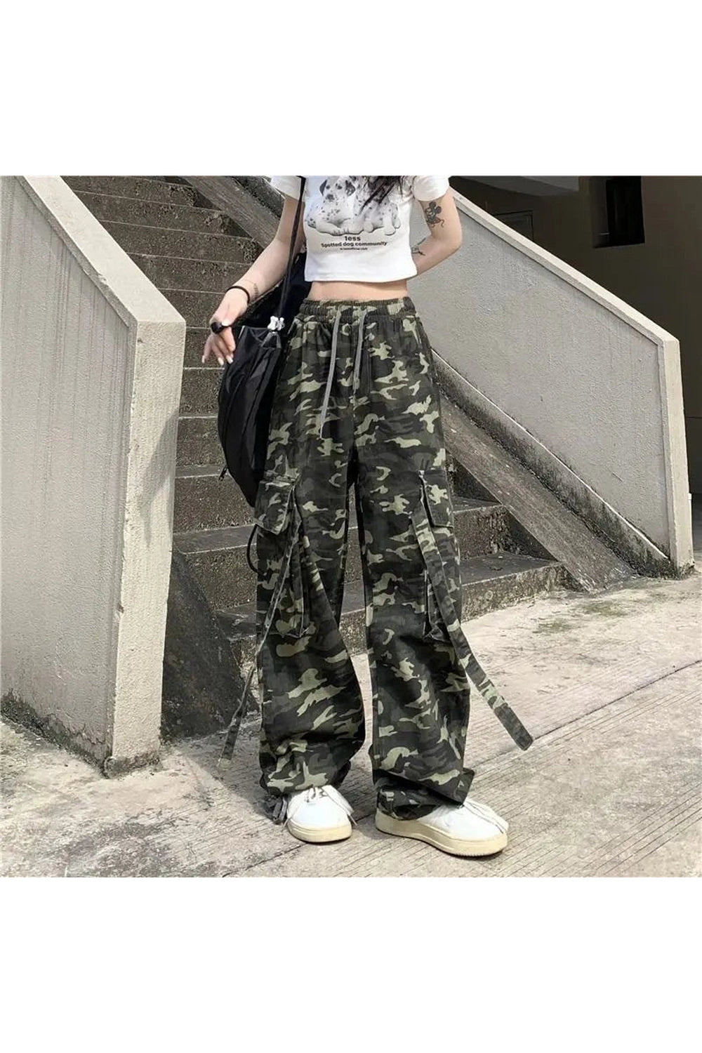 Y2k Camouflage High Waist Drawstring Pants camouflage Shoptery