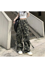Y2k Camouflage High Waist Drawstring Pants camouflage Shoptery