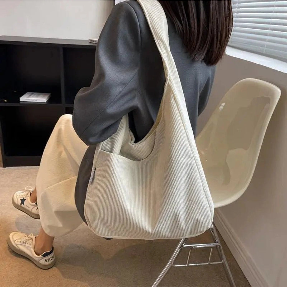 Aesthetic Canvas Corduroy Large Handbag Shoptery