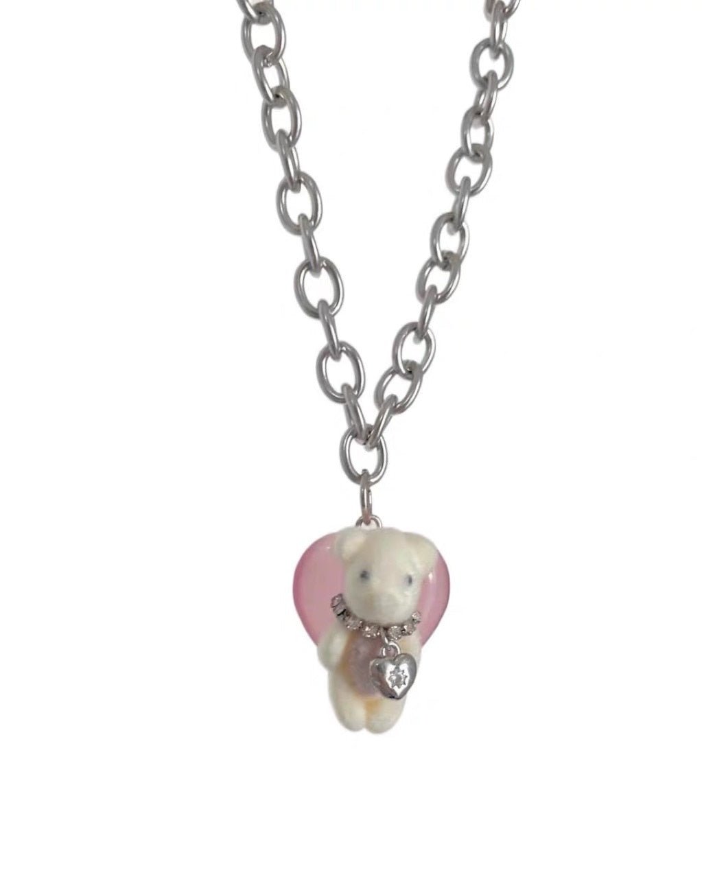 Cartoon Bear Heart Necklace - 0