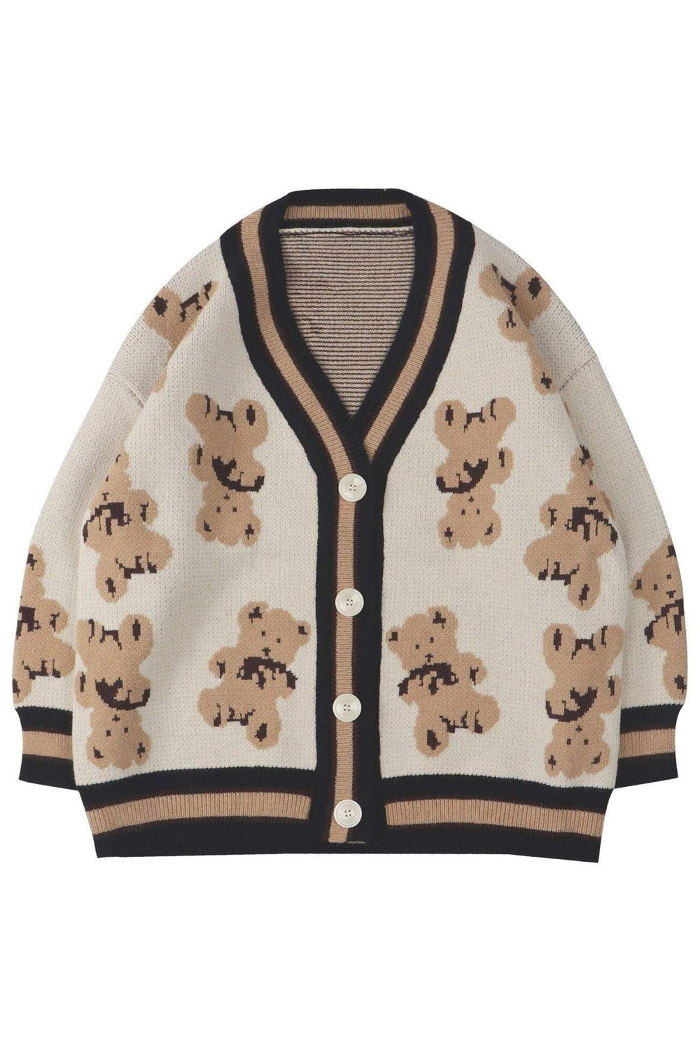 Cartoon Bear Print Knit Cardigan - Cardigans