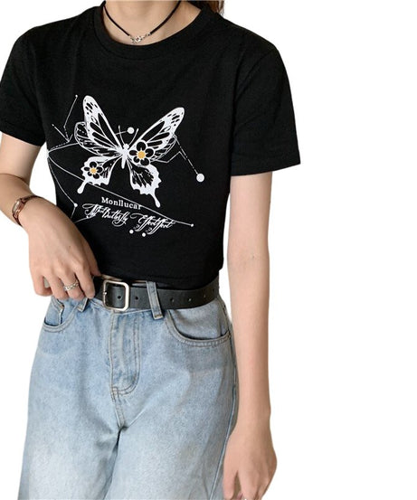 Cartoon Butterfly Print Edgy Tshirt - T-shirts