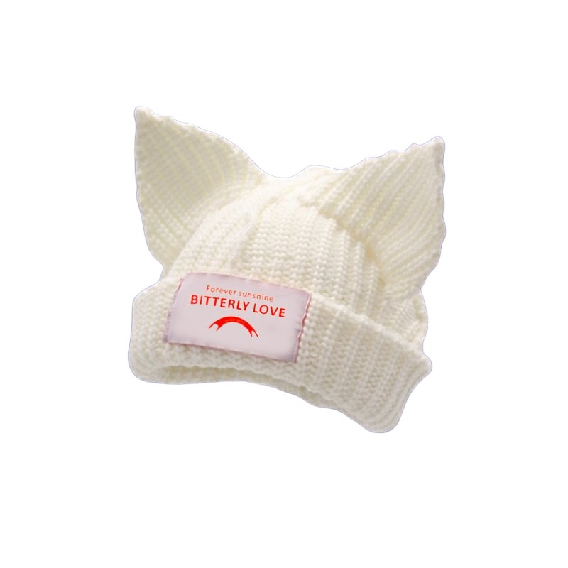 Cat Ear Knitted Hat "BITTERLY LOVE" -